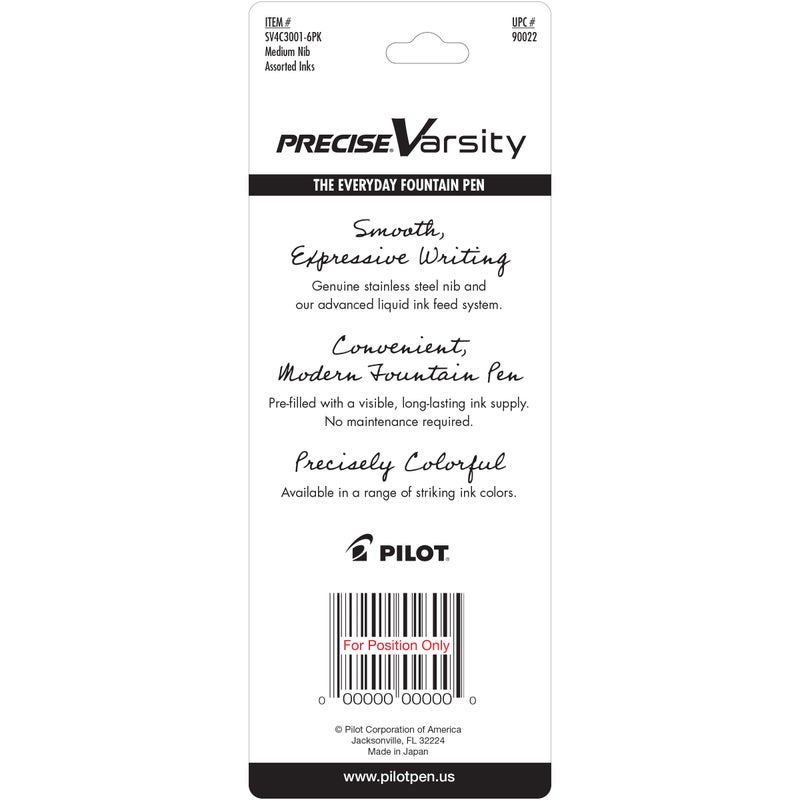 PILOT Precise Varsity Pre-Filled Fountain Pens, Medium Point Stainless Steel Nib, Black/Blue/Purple Inks, 3-Pack (90022) - Image 2